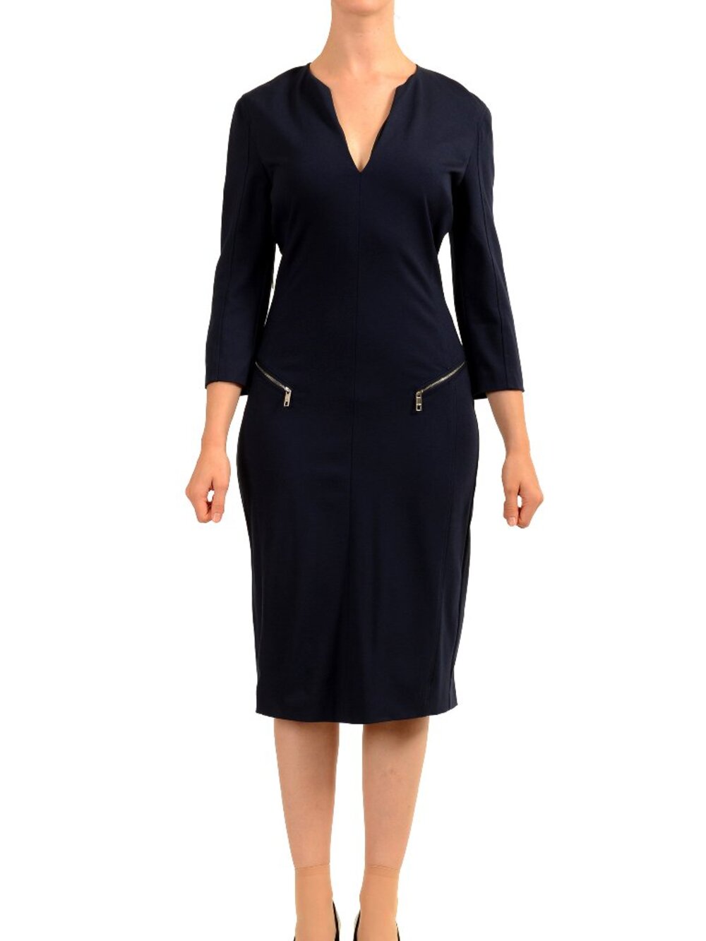 Hugo Boss Women's "Dalmar" Deep Blue V-Neck Pencil Dress US 2 IT 38